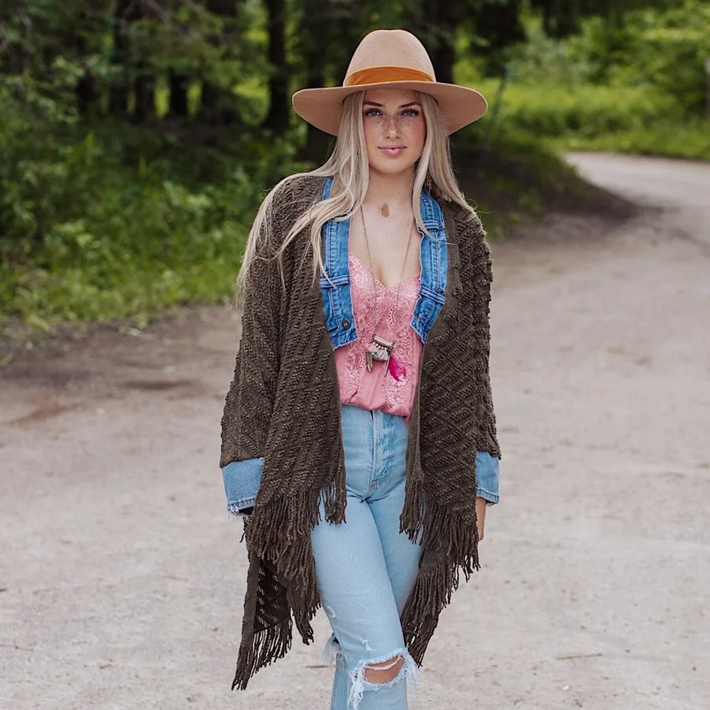 Reworked Denim And Knit Poncho